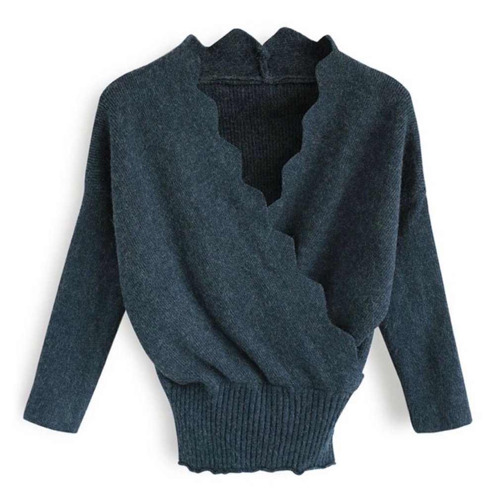 Wavy Wrap Knit Top in Teal